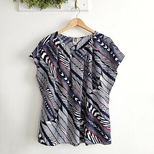 Anne Klein Marine Abstract Print Multicolor Blouse Navy White Red – NWT – Size L
